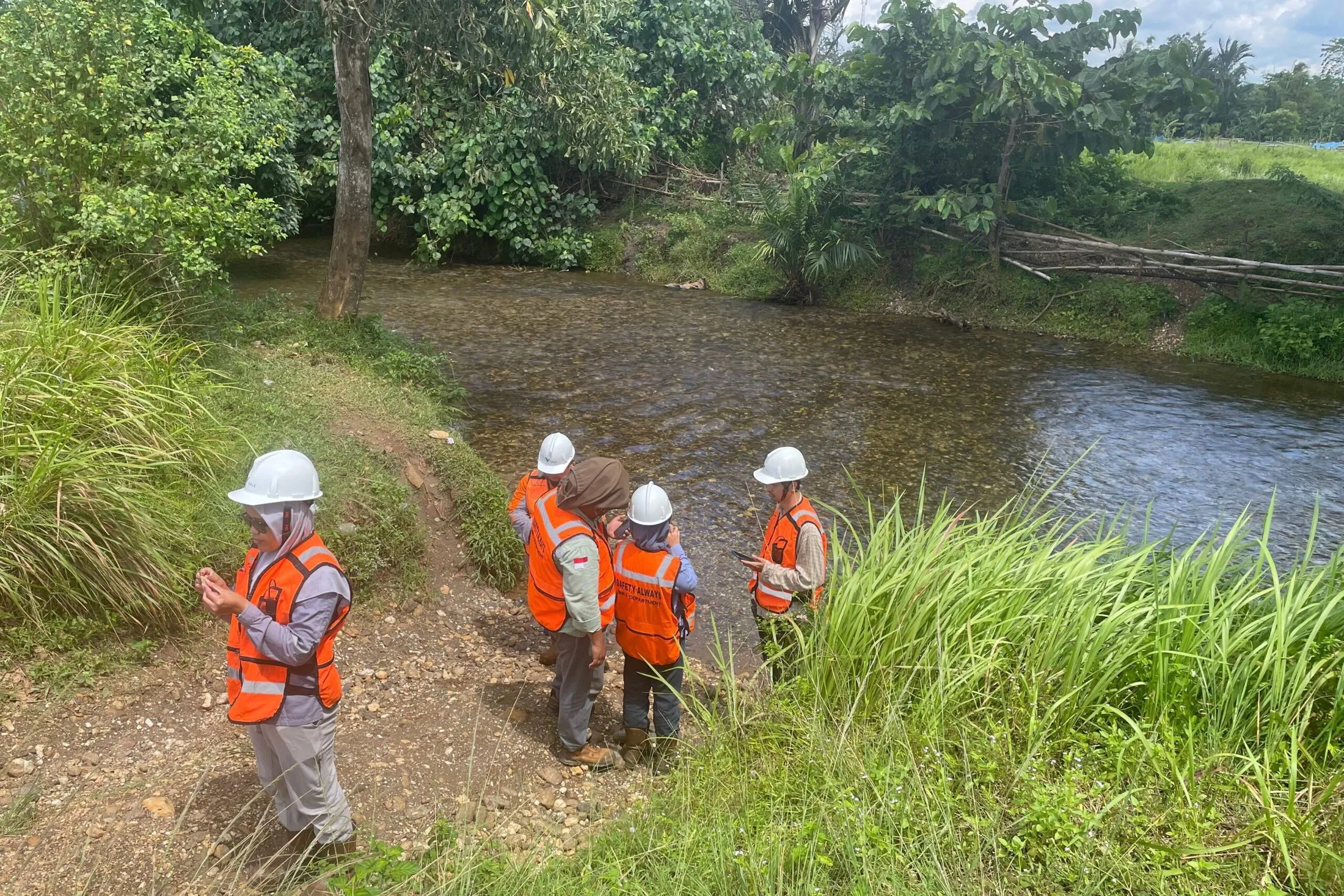 Lab members during a river field survey